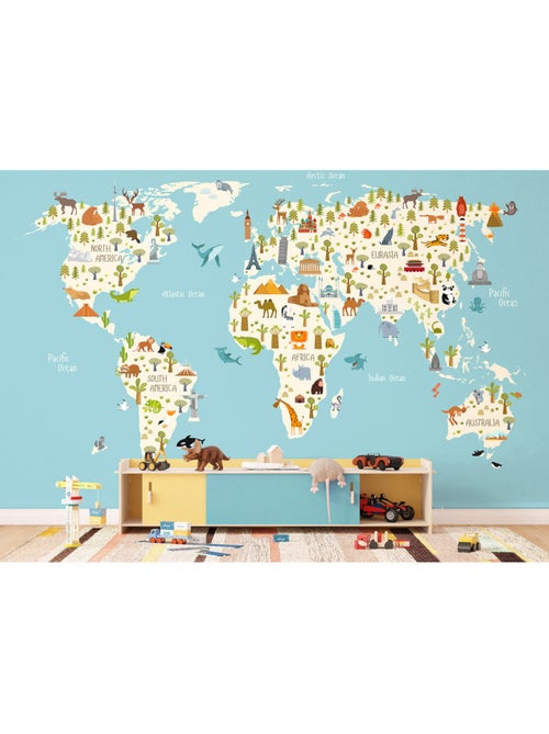 Papier peint intissé - Carte du petit explorateur - 375x270 cm - Kiabi