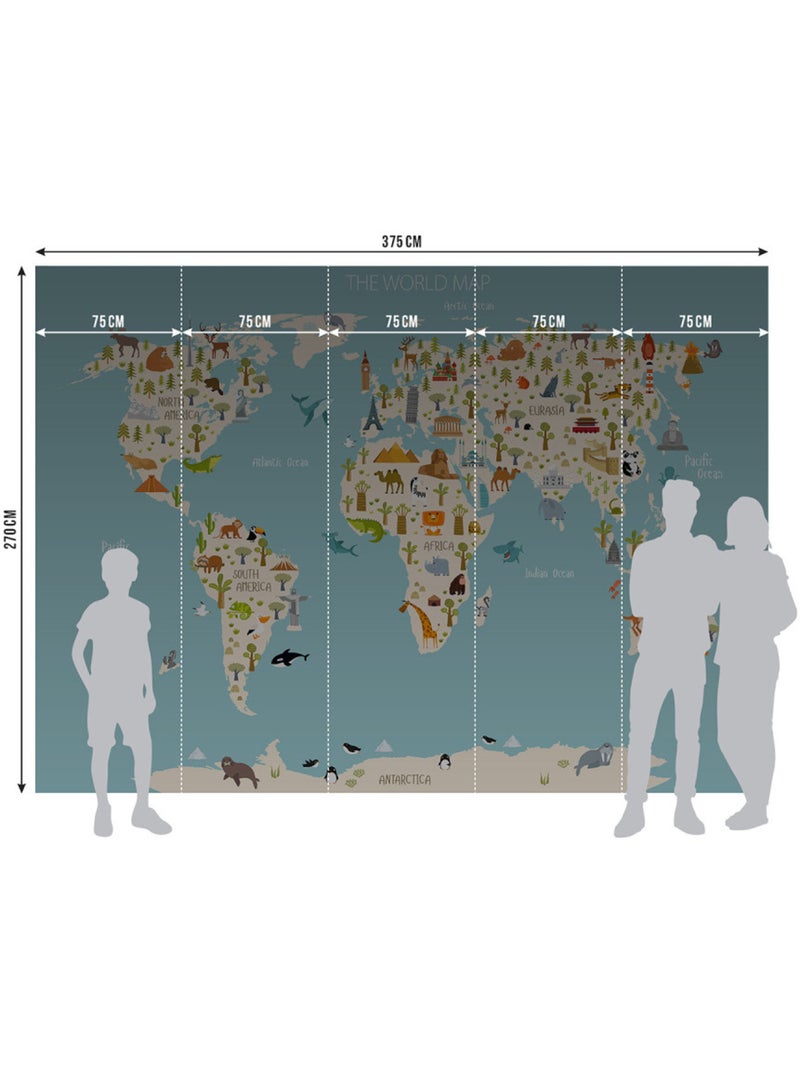 Papier peint intissé - Carte du petit explorateur - 375x270 cm Multicolore - Kiabi