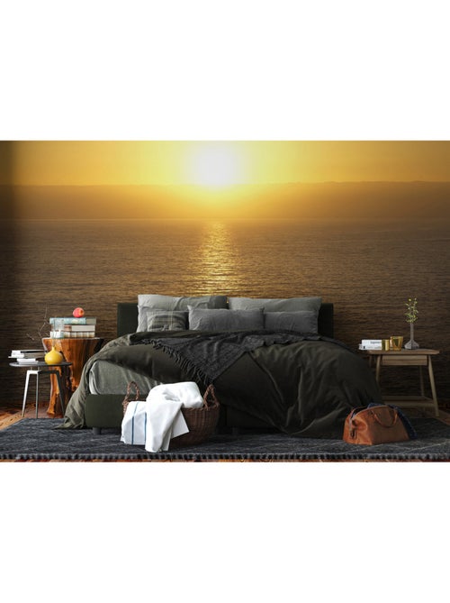 Papier peint intissé - Coucher de soleil sur l'océan jaune - 375x270 cm - Kiabi