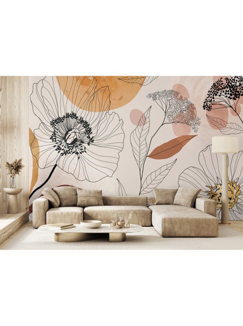 Papier peint intissé - Croquis de jardin bohème - 375x270 cm - Kiabi