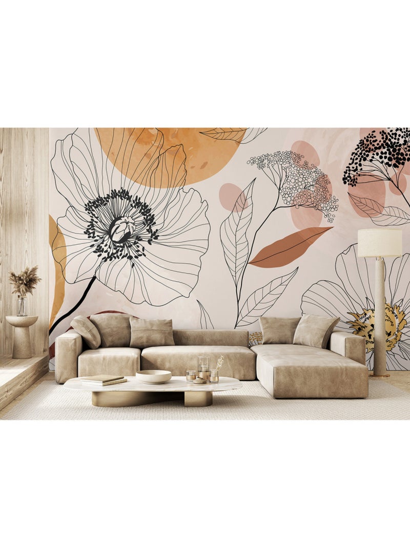 Papier peint intissé - Croquis de jardin bohème - 375x270 cm Multicolore - Kiabi