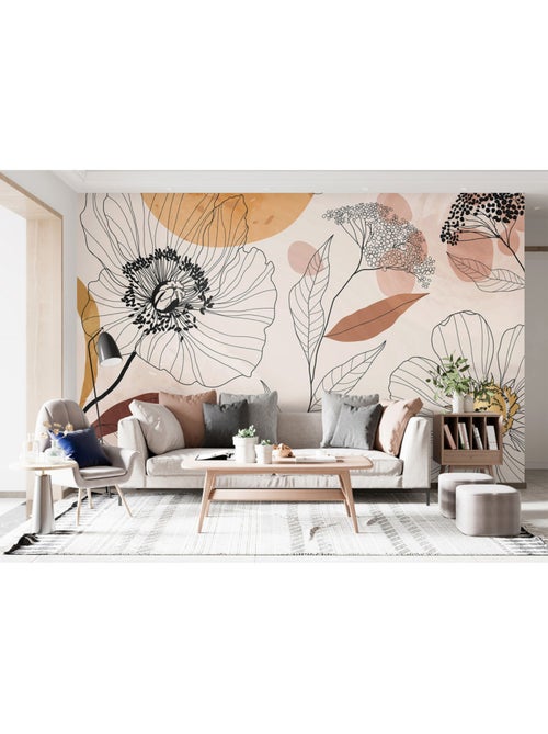 Papier peint intissé - Croquis de jardin bohème - 375x270 cm - Kiabi