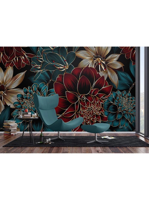 Papier peint intissé - Dahlia élégant - 375x270 cm - Kiabi