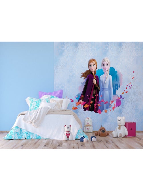 Papier Peint Intissé - Disney La Reine des Neiges 2 - modèle Anna et Elsa sur fond bleu 360 cm x 270 - Kiabi