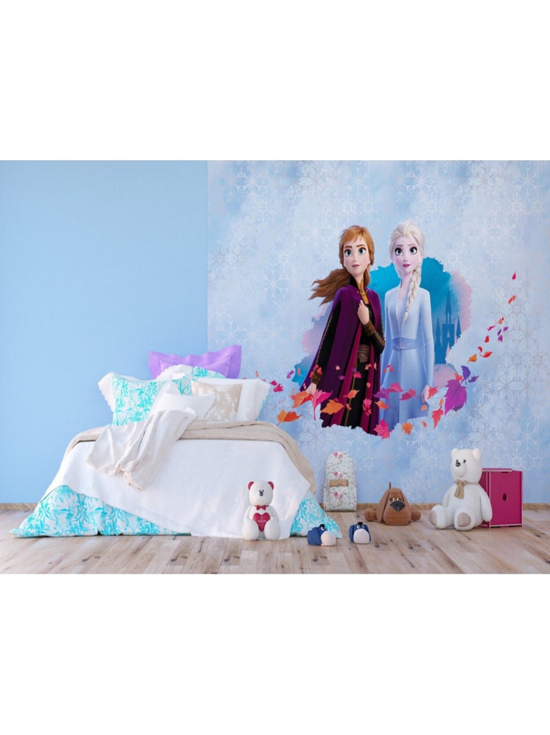 Papier Peint Intissé - Disney La Reine des Neiges 2 - modèle Anna et Elsa sur fond bleu 360 cm x 270 Multicolore - Kiabi
