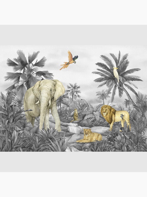 Papier peint intissé - Éléphant de la jungle délavé - 252x182 cm - Kiabi