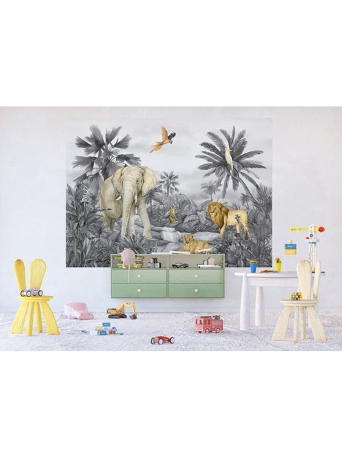 Papier peint intissé - Éléphant de la jungle délavé - 252x182 cm - Kiabi