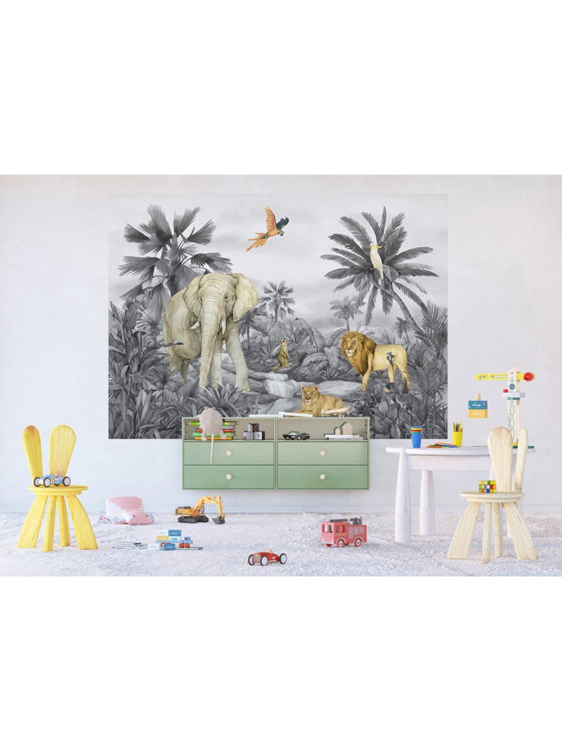Papier peint intissé - Éléphant de la jungle délavé - 252x182 cm Multicolore - Kiabi