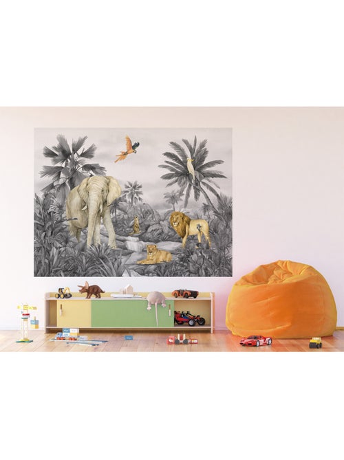 Papier peint intissé - Éléphant de la jungle délavé - 252x182 cm - Kiabi