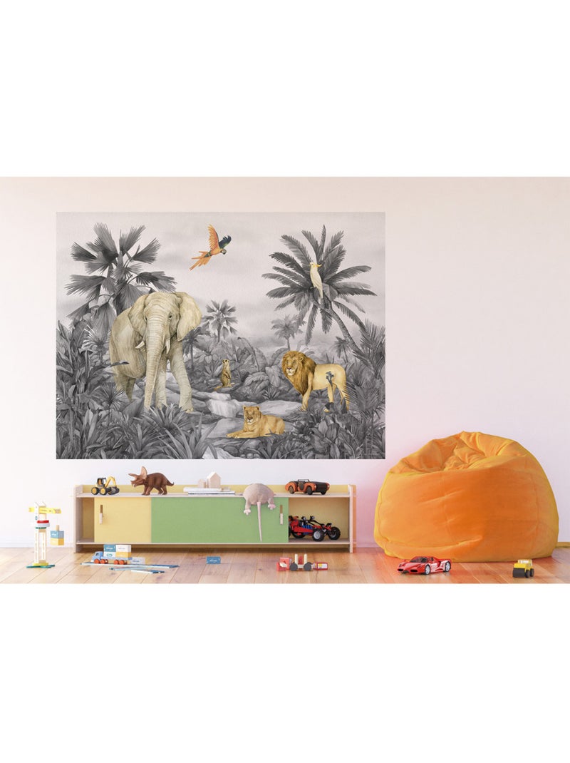 Papier peint intissé - Éléphant de la jungle délavé - 252x182 cm Multicolore - Kiabi