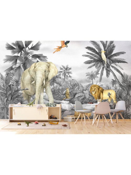 Papier peint intissé - Éléphant de la jungle délavé - 375x270 cm - Kiabi