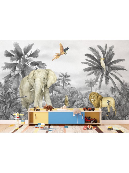 Papier peint intissé - Éléphant de la jungle délavé - 375x270 cm - Kiabi