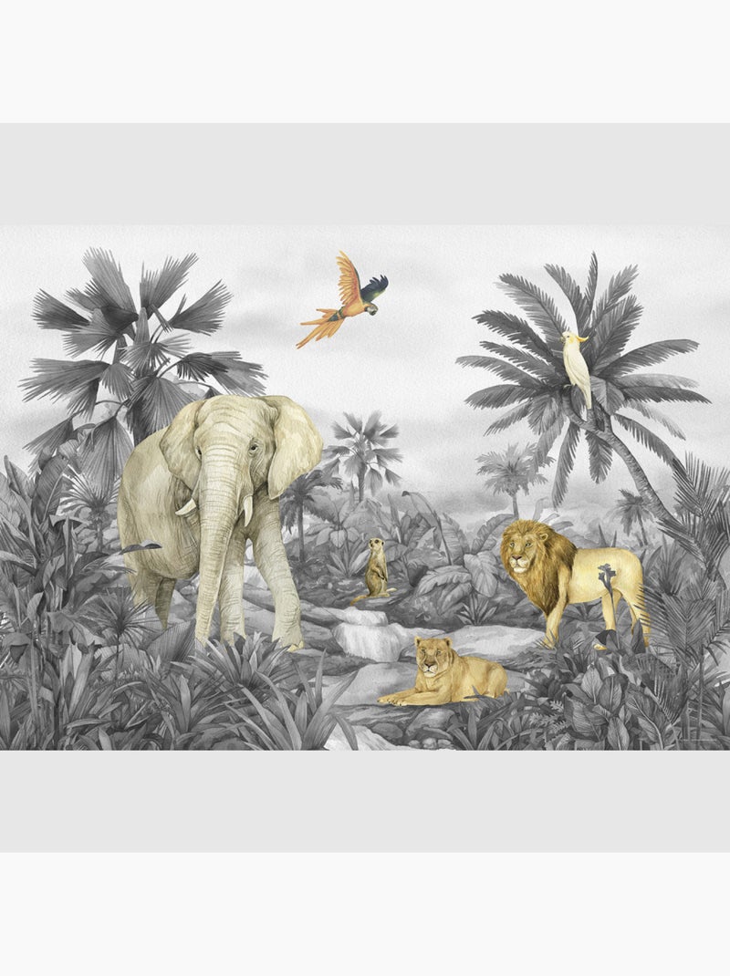 Papier peint intissé - Éléphant de la jungle délavé - 375x270 cm Multicolore - Kiabi