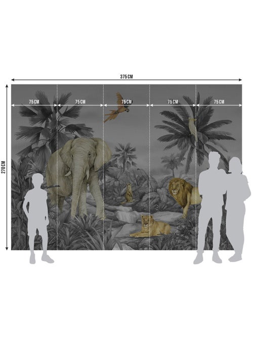 Papier peint intissé - Éléphant de la jungle délavé - 375x270 cm - Kiabi