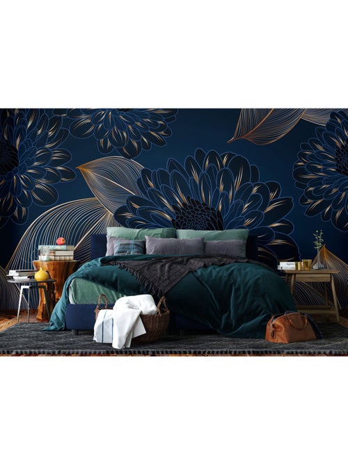 Papier peint intissé - Feuilles de chrysanthèmes - 375x270 cm - Kiabi