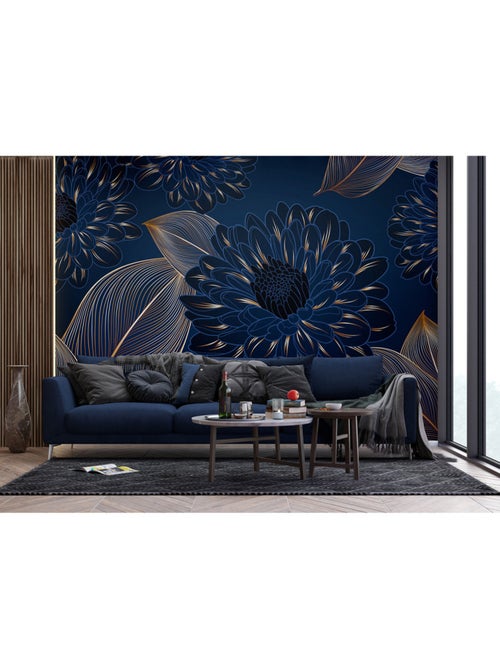 Papier peint intissé - Feuilles de chrysanthèmes - 375x270 cm - Kiabi