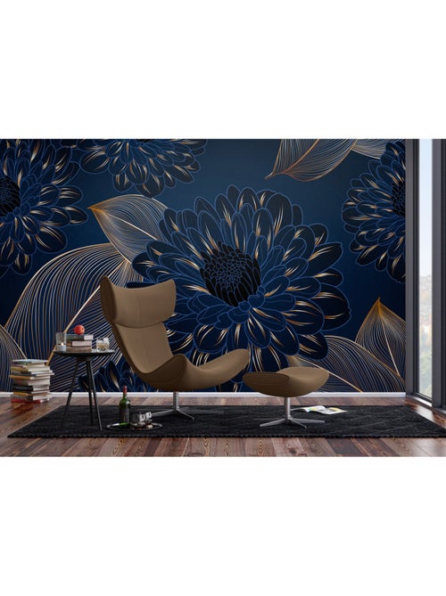 Papier peint intissé - Feuilles de chrysanthèmes - 375x270 cm - Kiabi