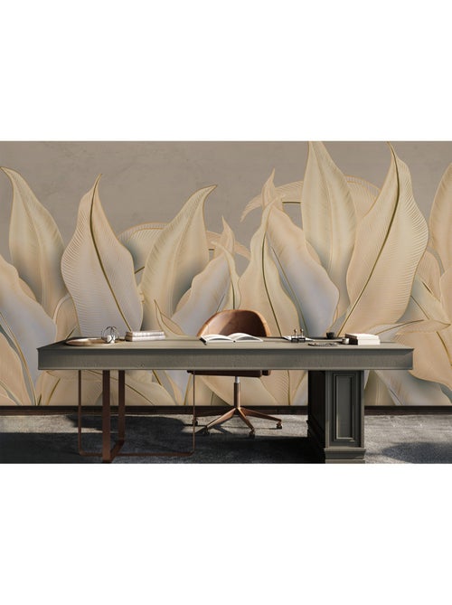 Papier peint intissé - Feuilles de Palmiers dorés - 375x270 cm - Kiabi