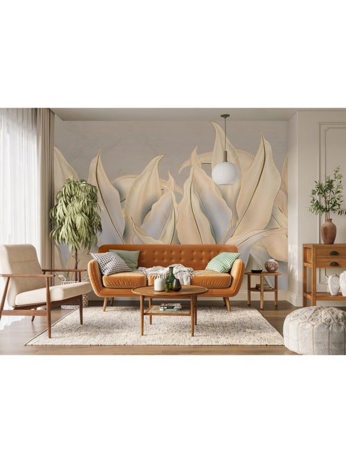 Papier peint intissé - Feuilles de Palmiers dorés - 375x270 cm - Kiabi