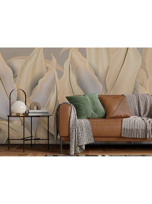 Papier peint intissé - Feuilles de Palmiers dorés - 375x270 cm - Kiabi