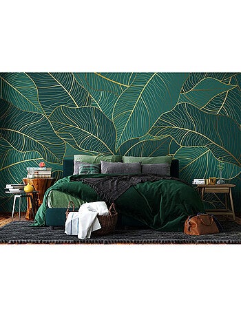 Papier peint intissé - Feuilles émeraude - 375x270 cm