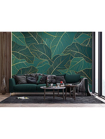 Papier peint intissé - Feuilles émeraude - 375x270 cm