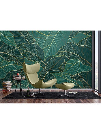 Papier peint intissé - Feuilles émeraude - 375x270 cm