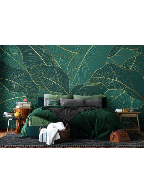 Papier peint intissé - Feuilles émeraude - 375x270 cm - Kiabi