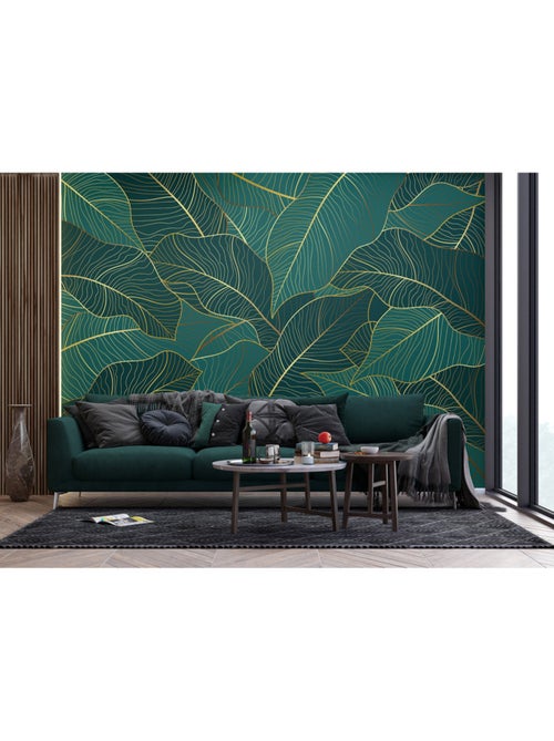 Papier peint intissé - Feuilles émeraude - 375x270 cm - Kiabi