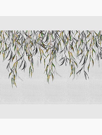 Papier peint intissé - Feuilles grises aquarelle suspendues - 375x270 cm