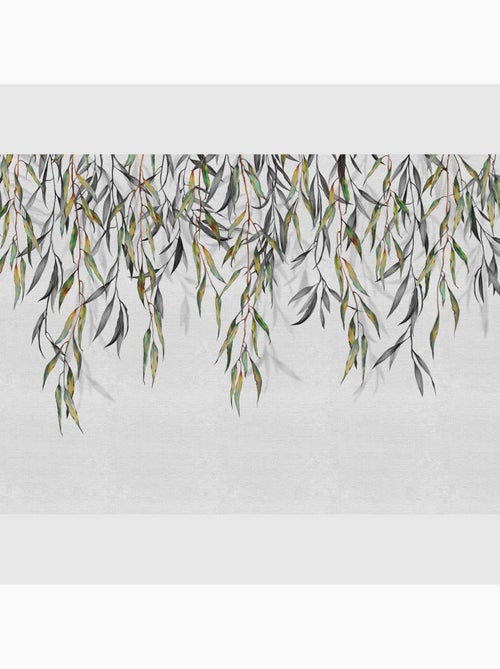 Papier peint intissé - Feuilles grises aquarelle suspendues - 375x270 cm - Kiabi