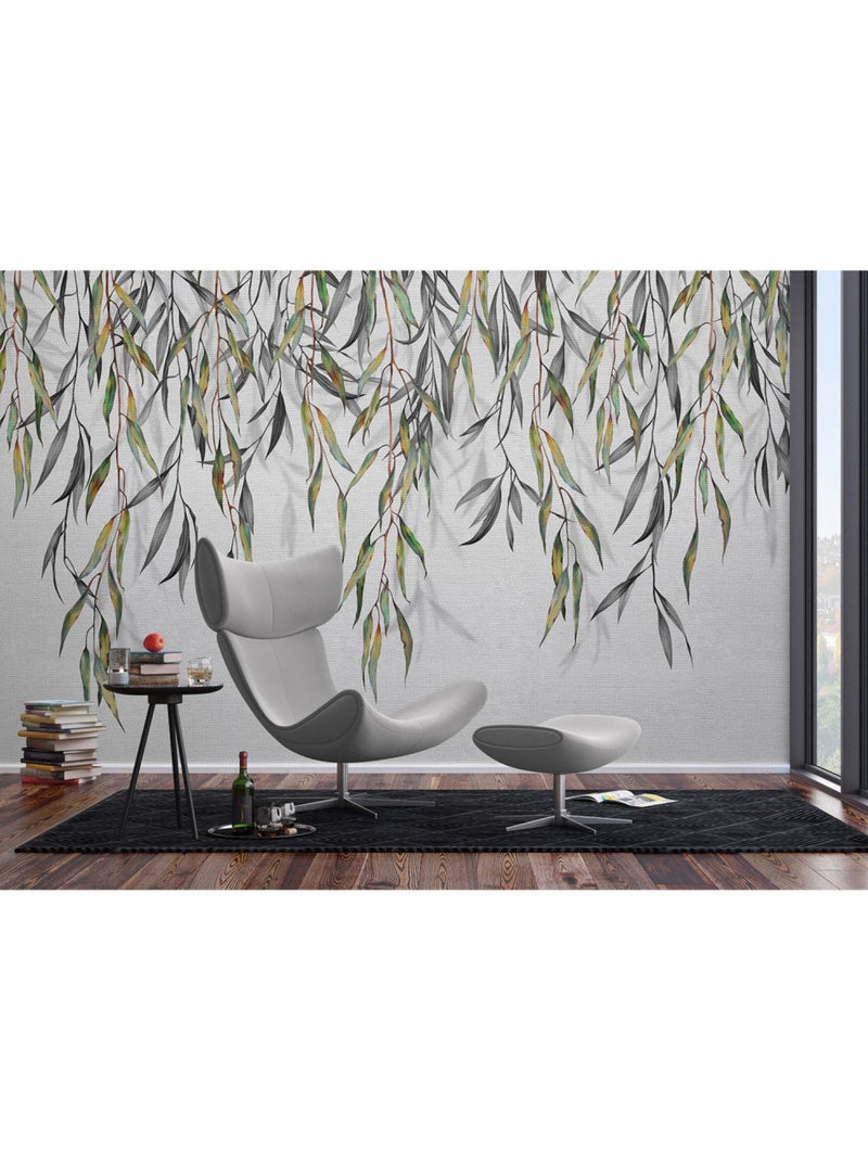 Papier peint intissé - Feuilles grises aquarelle suspendues - 375x270 cm Multicolore - Kiabi