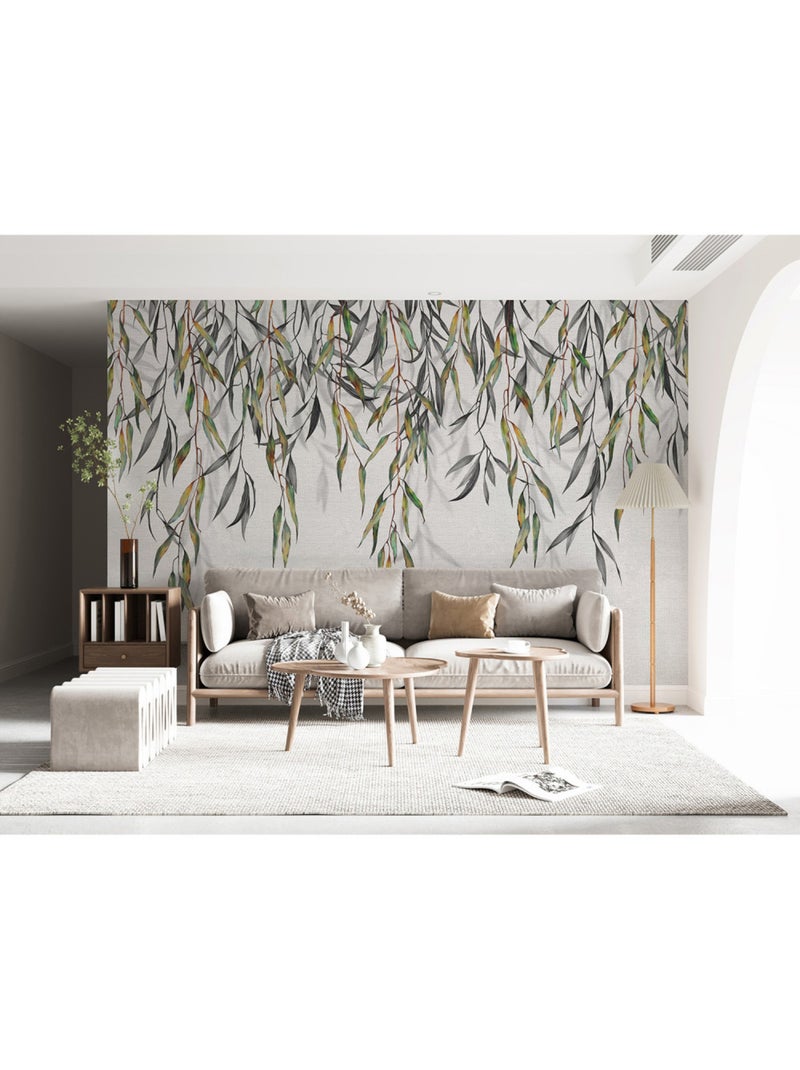 Papier peint intissé - Feuilles grises aquarelle suspendues - 375x270 cm Multicolore - Kiabi