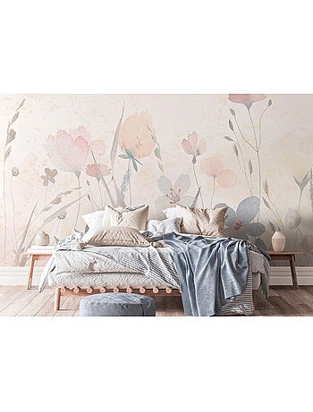 Papier peint intissé - Fleurs de sable à l'aquarelle - 375x270 cm