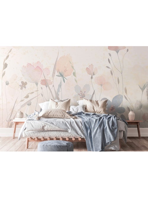 Papier peint intissé - Fleurs de sable à l'aquarelle - 375x270 cm - Kiabi