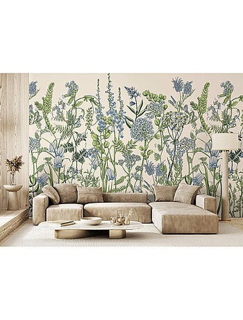 Papier peint intissé - Fleurs de vesce sur fond beige - 375x270 cm