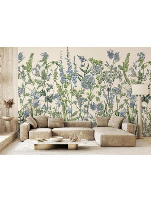 Papier peint intissé - Fleurs de vesce sur fond beige - 375x270 cm - Kiabi