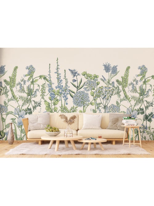 Papier peint intissé - Fleurs de vesce sur fond beige - 375x270 cm - Kiabi