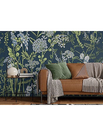 Papier peint intissé - Fleurs de vesce sur fond bleu de Prusse - 375x270 cm