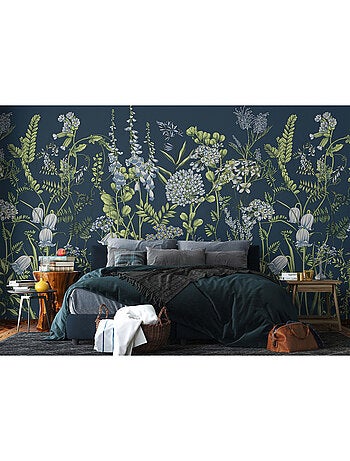 Papier peint intissé - Fleurs de vesce sur fond bleu de Prusse - 375x270 cm