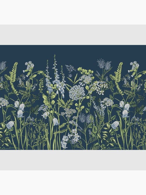 Papier peint intissé - Fleurs de vesce sur fond bleu de Prusse - 375x270 cm - Kiabi