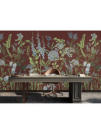 Papier peint intissé - Fleurs de vesce sur fond rouge bordeaux - 375x270 cm