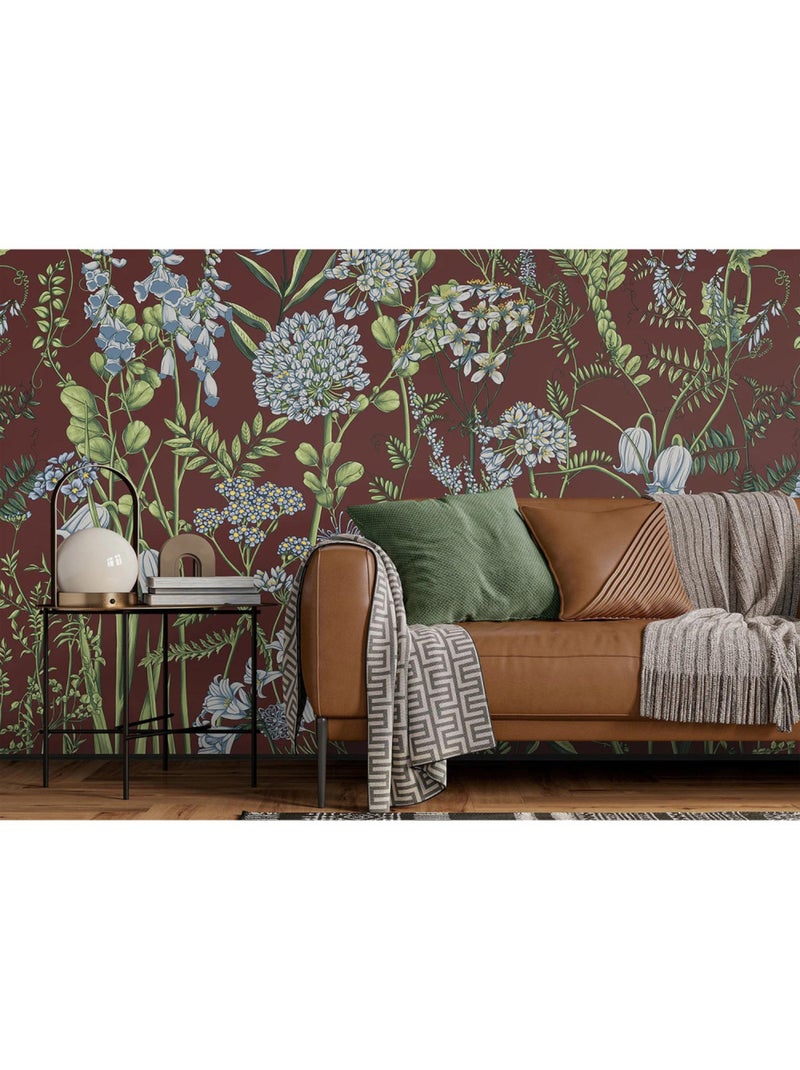 Papier peint intissé - Fleurs de vesce sur fond rouge bordeaux - 375x270 cm Multicolore - Kiabi