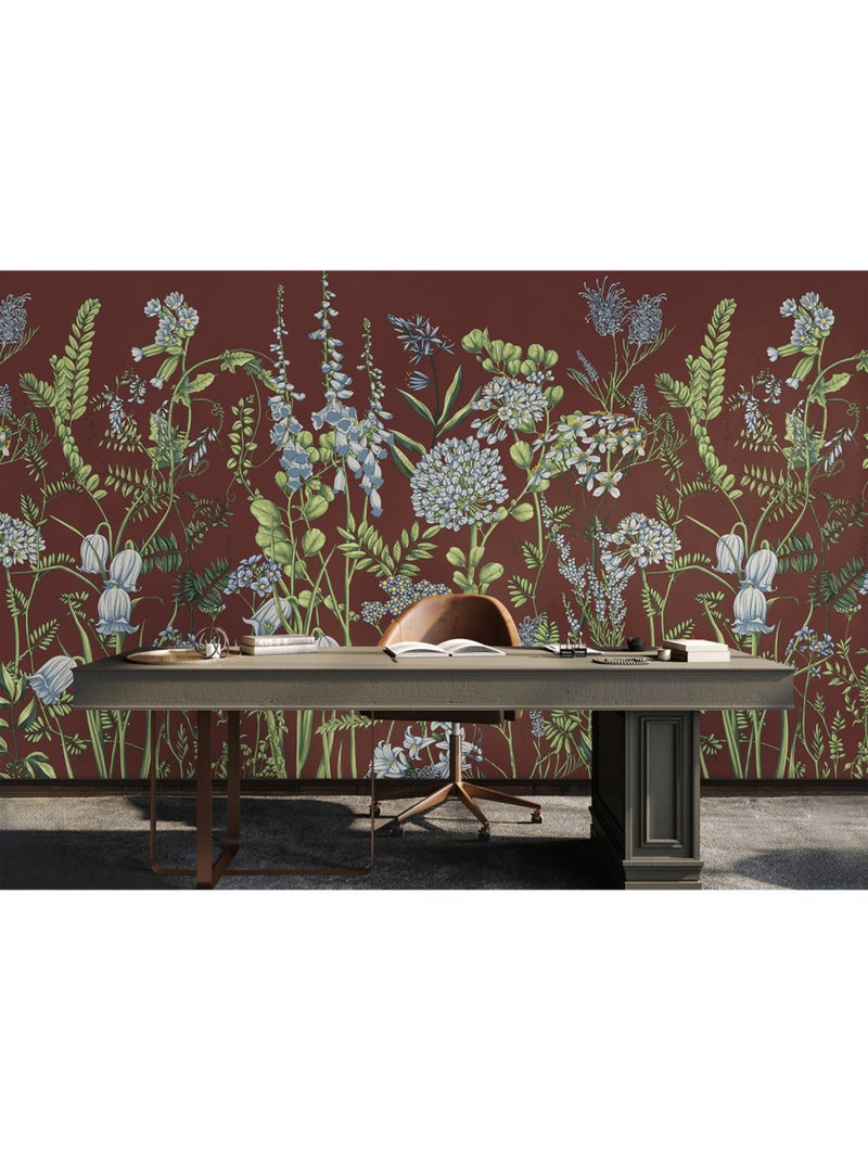 Papier peint intissé - Fleurs de vesce sur fond rouge bordeaux - 375x270 cm Multicolore - Kiabi