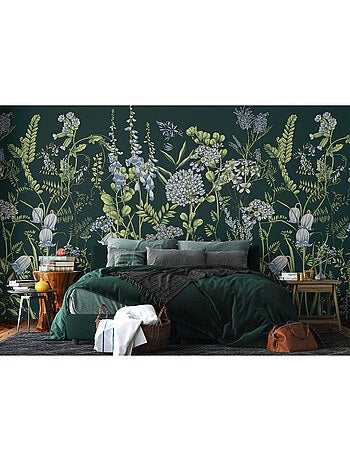 Papier peint intissé - Fleurs de vesce sur fond vert Brunswick - 375x270 cm