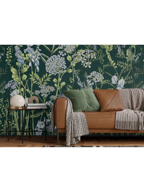 Papier peint intissé - Fleurs de vesce sur fond vert Brunswick - 375x270 cm - Kiabi