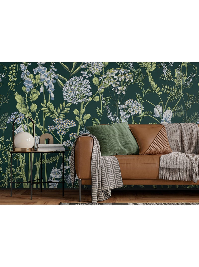 Papier peint intissé - Fleurs de vesce sur fond vert Brunswick - 375x270 cm Multicolore - Kiabi