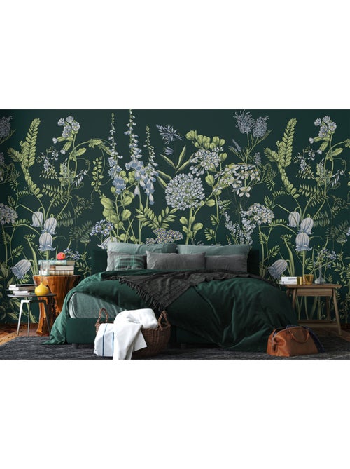 Papier peint intissé - Fleurs de vesce sur fond vert Brunswick - 375x270 cm - Kiabi