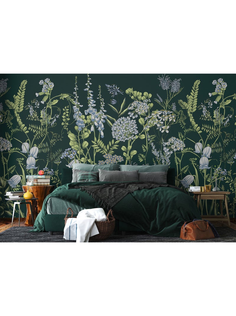 Papier peint intissé - Fleurs de vesce sur fond vert Brunswick - 375x270 cm Multicolore - Kiabi