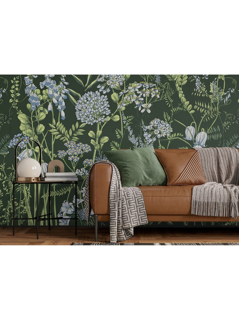 Papier peint intissé - Fleurs de vesce sur fond vert olive - 375x270 cm Multicolore - Kiabi
